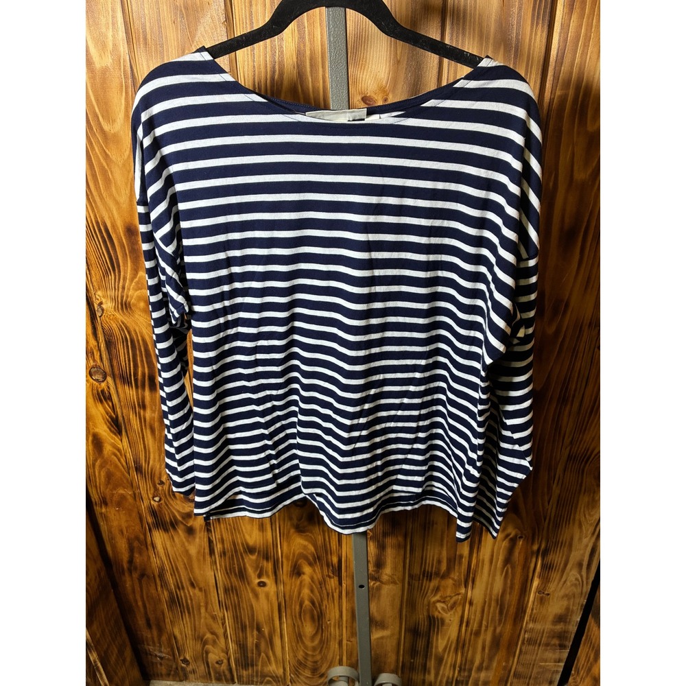 HM LOGG Womens Navy Blue White Striped Long Sleeve Cotton Tee Shirt Size M